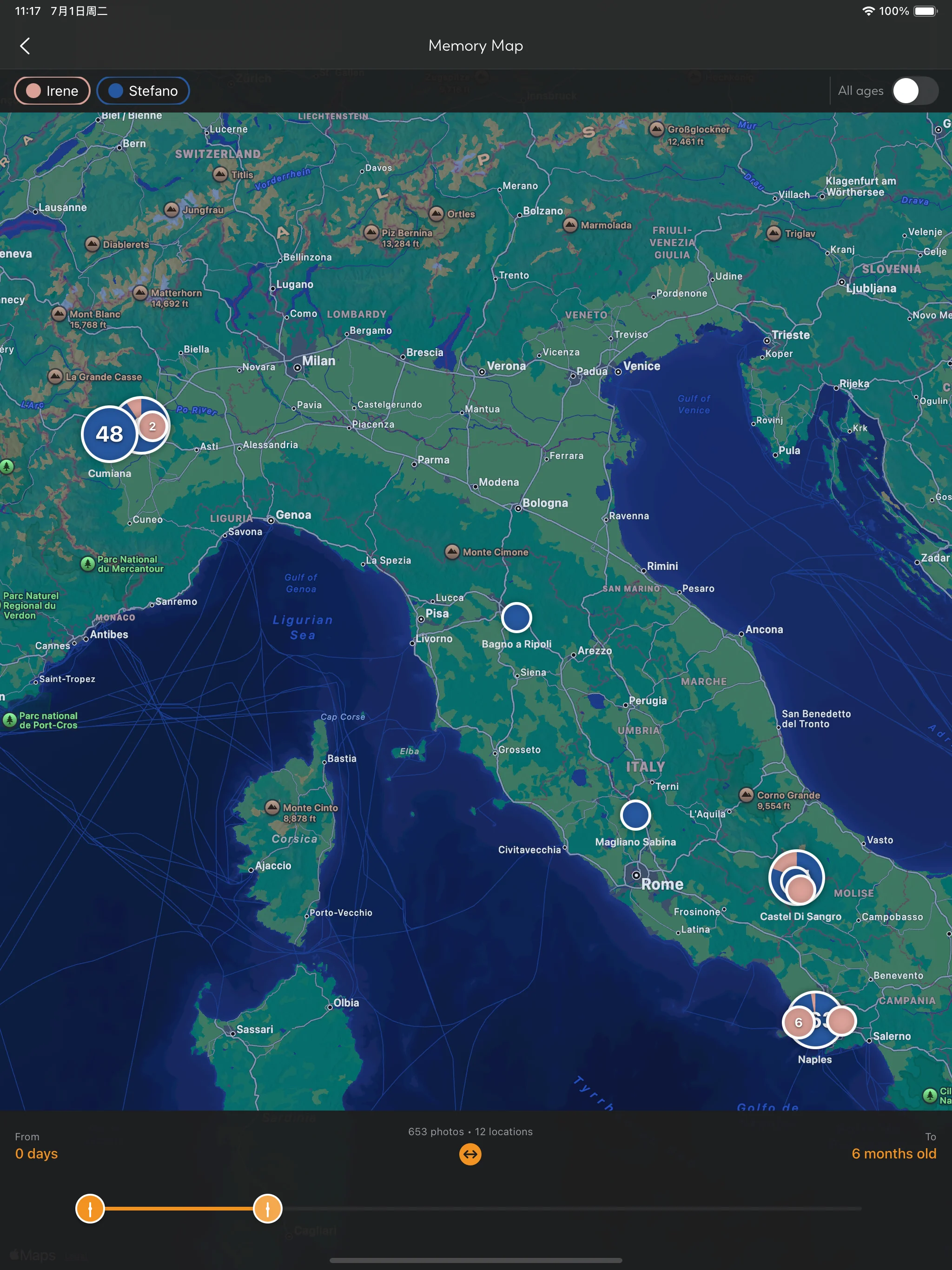 Memory map showing photo locations