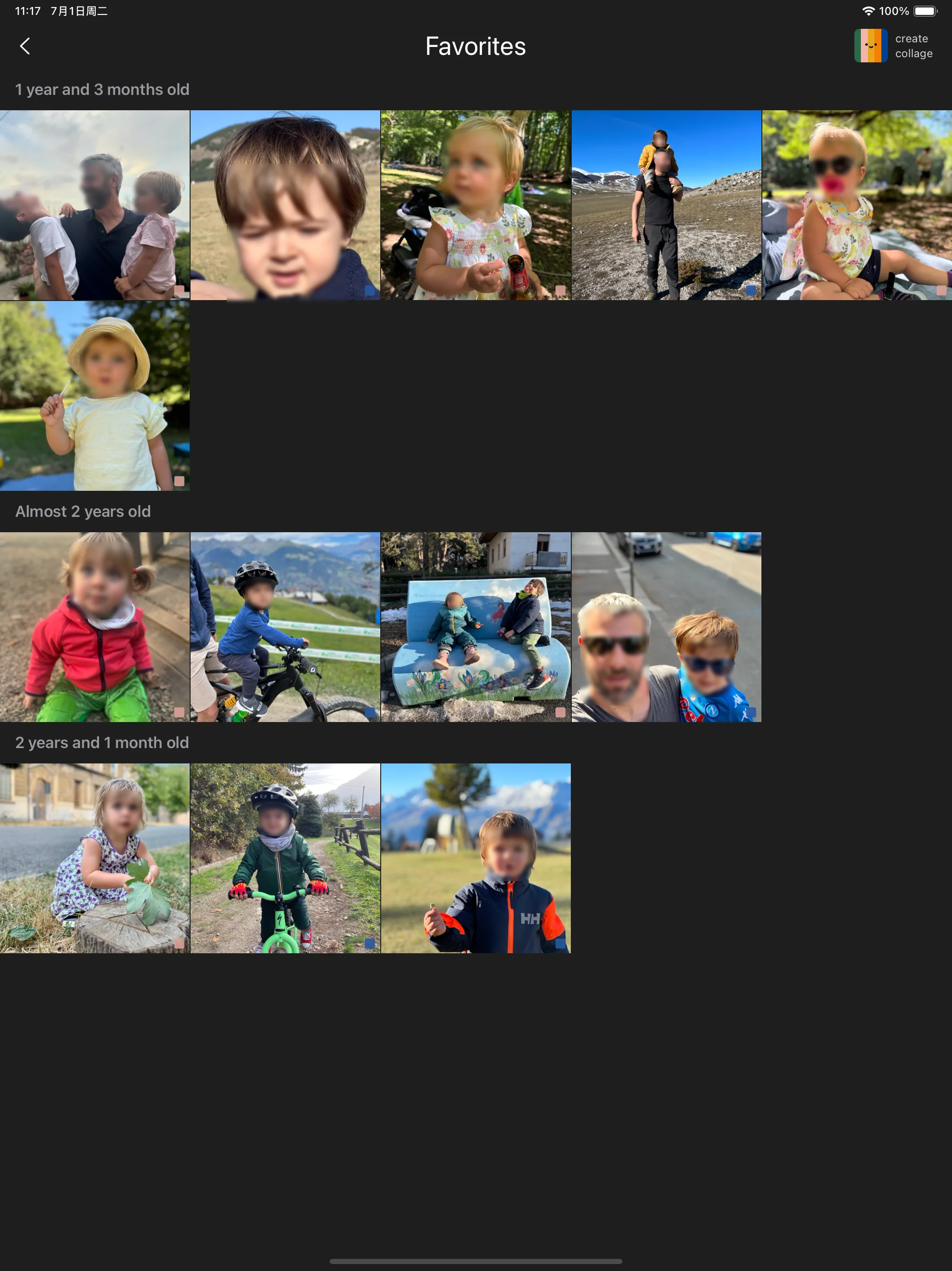 Favorites timeline with special moments