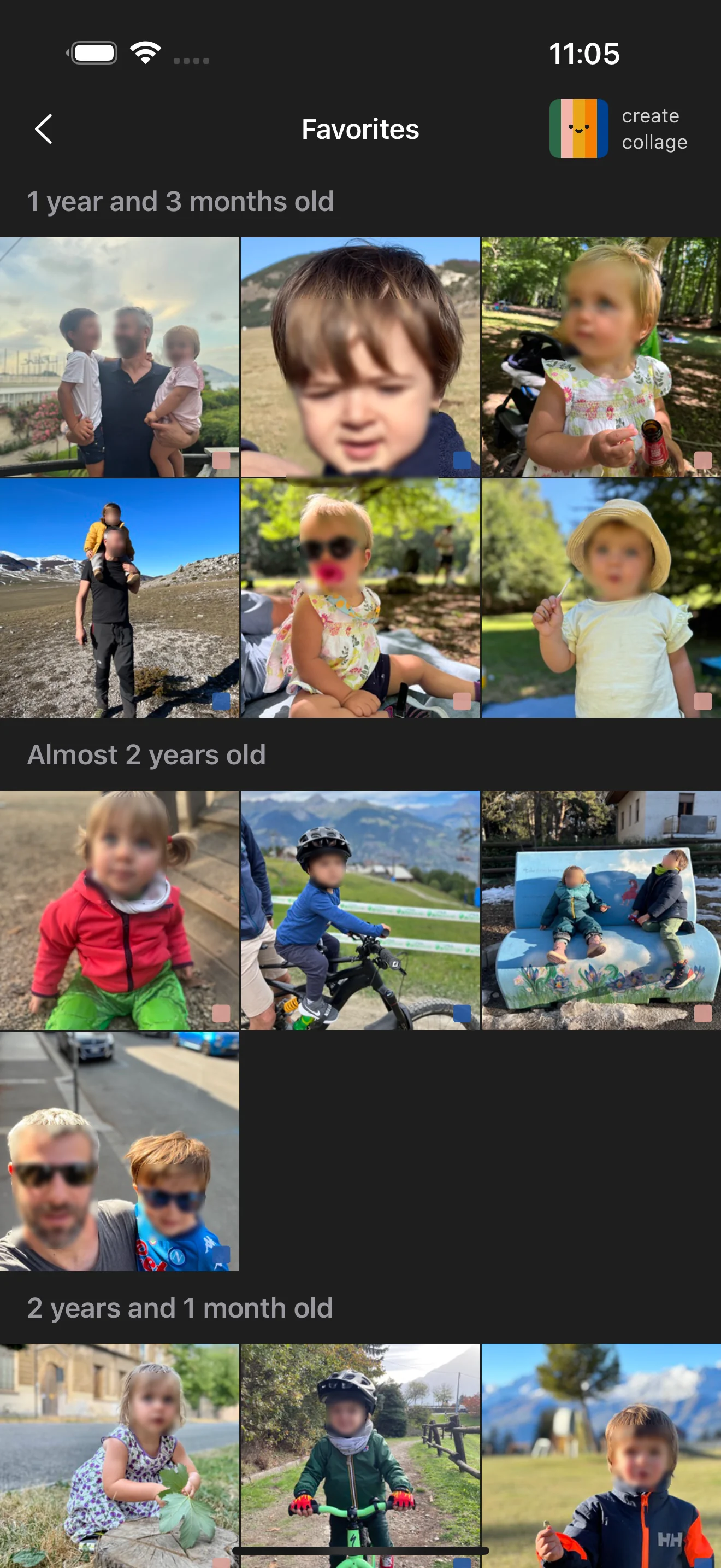 Favorites timeline with special moments