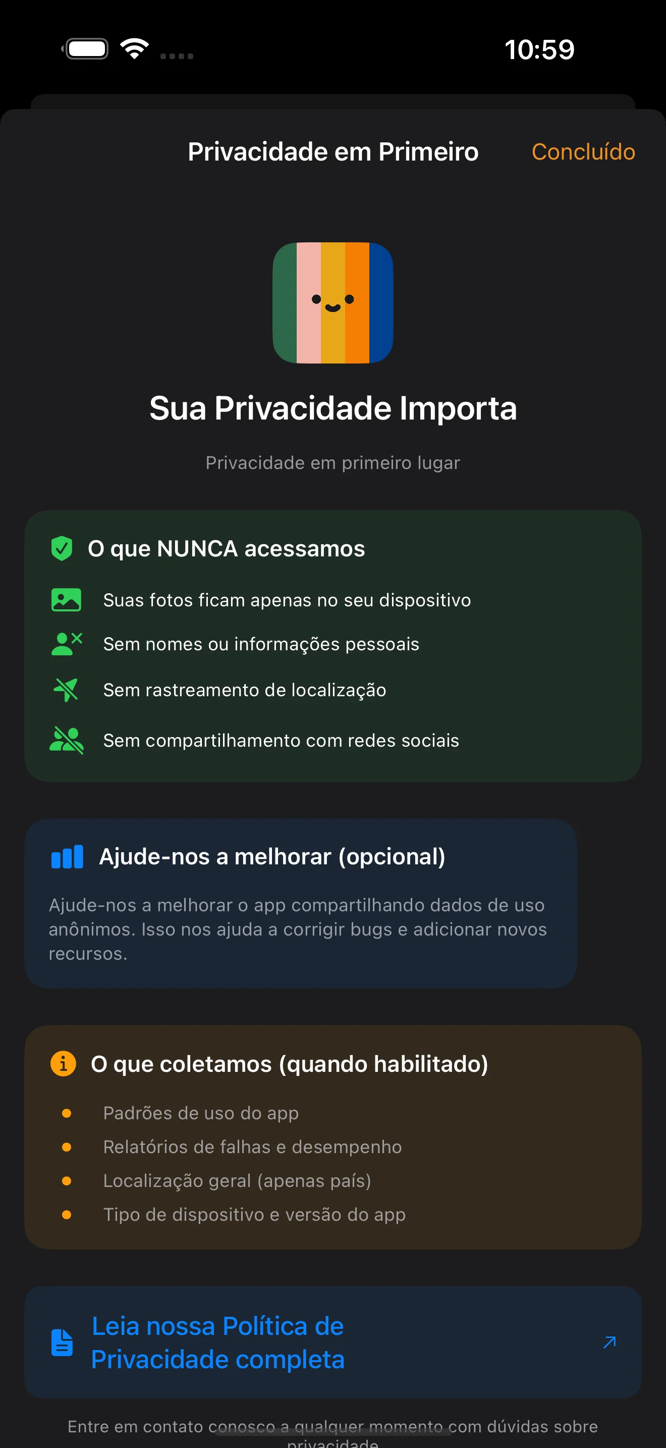 Configurações e controles de privacidade