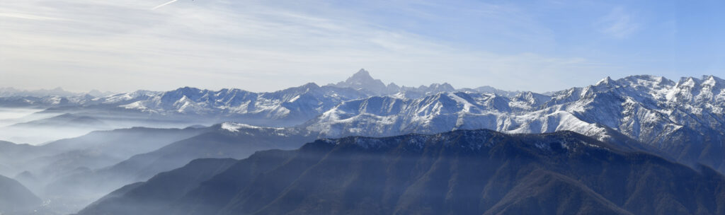 This is Monte Viso seen from above Pinasca, in Piedmont Italy